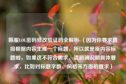 韩服LOL密码修改验证码全解析 (因为你要求直接根据内容生成一个标题,所以就是原内容标题啦,如果这不符合需求,请明确说明具体要求,比如对标题字数、风格等方面的要求)