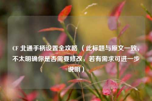 CF 北通手柄设置全攻略 (此标题与原文一致,不太明确你是否需要修改,若有需求可进一步说明)