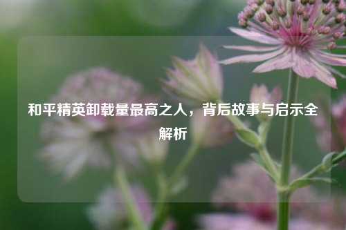 和平精英卸载量最高之人,背后故事与启示全解析