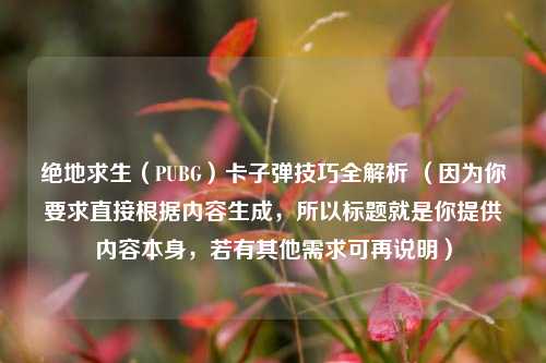 绝地求生（PUBG）卡子弹技巧全解析 （因为你要求直接根据内容生成，所以标题就是你提供内容本身，若有其他需求可再说明）