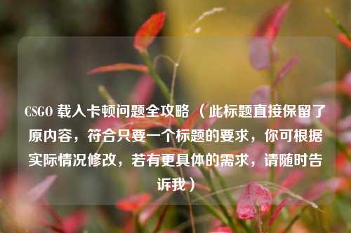 CSGO 载入卡顿问题全攻略 （此标题直接保留了原内容，符合只要一个标题的要求，你可根据实际情况修改，若有更具体的需求，请随时告诉我）