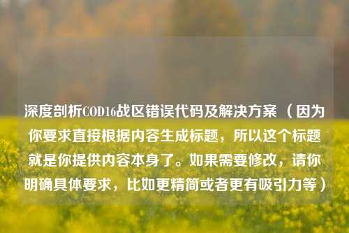深度剖析COD16战区错误代码及解决方案 (因为你要求直接根据内容生成标题,所以这个标题就是你提供内容本身了。如果需要修改,请你明确具体要求,比如更精简或者更有吸引力等)