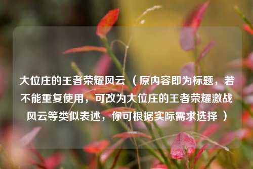 大位庄的王者荣耀风云 （原内容即为标题，若不能重复使用，可改为大位庄的王者荣耀激战风云等类似表述，你可根据实际需求选择 ）