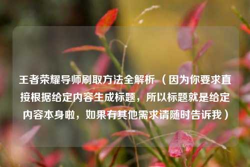 王者荣耀导师刷取方法全解析 (因为你要求直接根据给定内容生成标题,所以标题就是给定内容本身啦,如果有其他需求请随时告诉我)