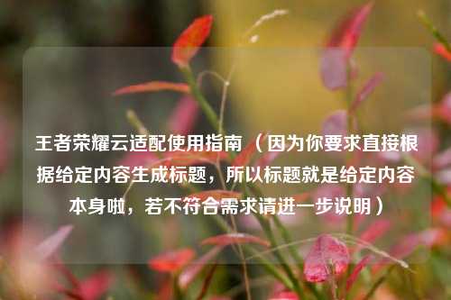 王者荣耀云适配使用指南 （因为你要求直接根据给定内容生成标题，所以标题就是给定内容本身啦，若不符合需求请进一步说明）