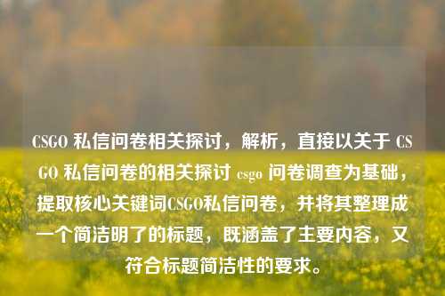 CSGO 私信问卷相关探讨，解析，直接以关于 CSGO 私信问卷的相关探讨 csgo 问卷调查为基础，提取核心关键词CSGO私信问卷，并将其整理成一个简洁明了的标题，既涵盖了主要内容，又符合标题简洁性的要求。