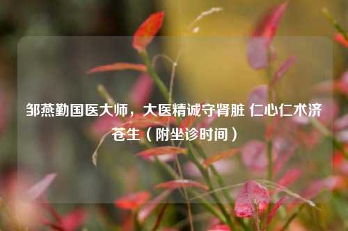 邹燕勤国医大师,大医精诚守肾脏 仁心仁术济苍生(附坐诊时间)