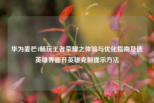 华为麦芒4畅玩王者荣耀之体验与优化指南及选英雄界面开英雄克制提示